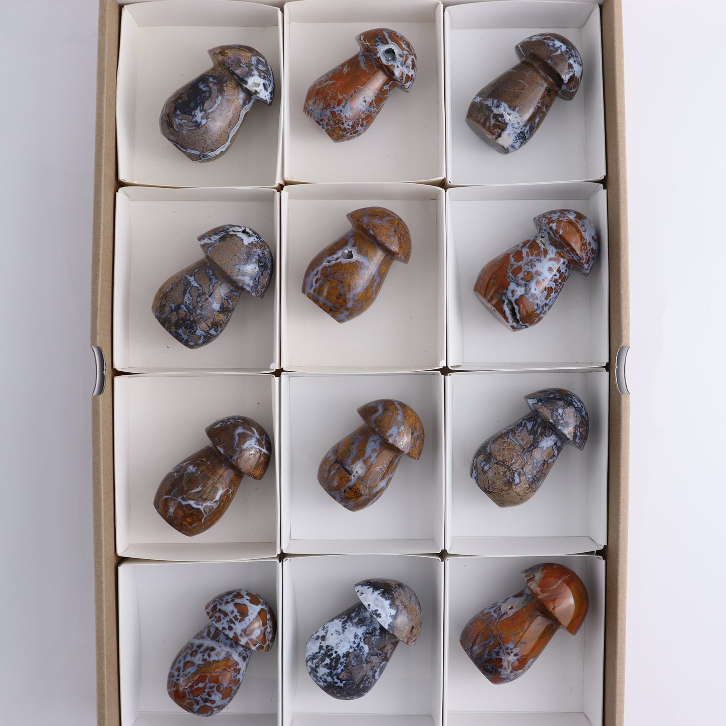 Brecciated Jasper Mushrooms Set of 12 - Expert Wholesale and Supplier of Wholesale Crystals & Bulk Gemstones, ["Brecciated Jasper","Indonesia","Mushrooms"]