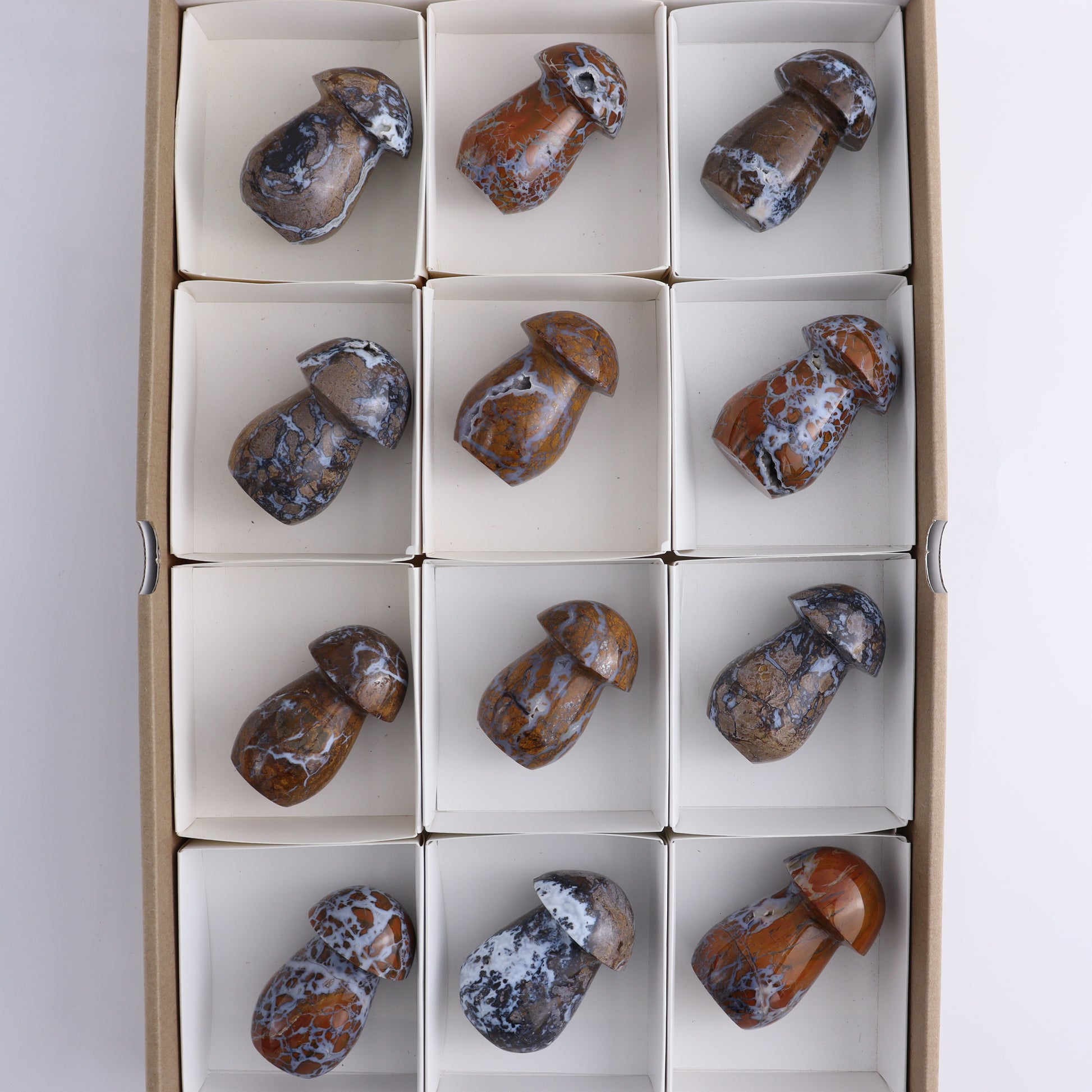 Brecciated Jasper Mushrooms Set of 12 - Expert Wholesale and Supplier of Wholesale Crystals & Bulk Gemstones, ["Brecciated Jasper","Indonesia","Mushrooms"]