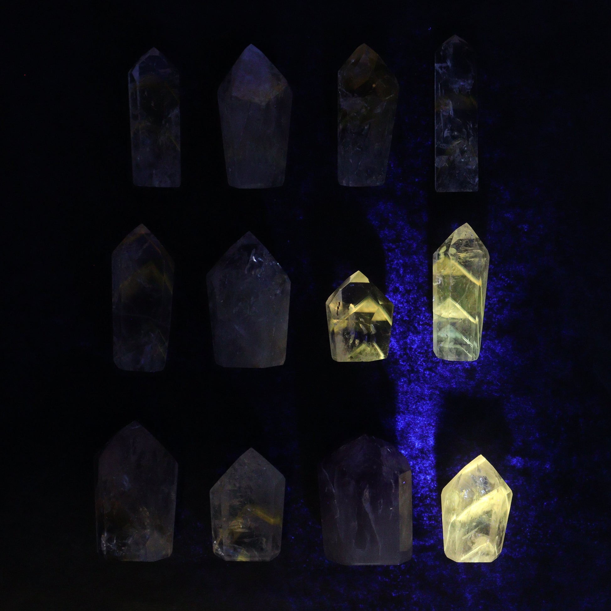 Powellite Amethyst UV Reactive Towers Set of 30 - Expert Wholesale and Supplier of Wholesale Crystals & Bulk Gemstones, ["Amethyst","Powellite"]