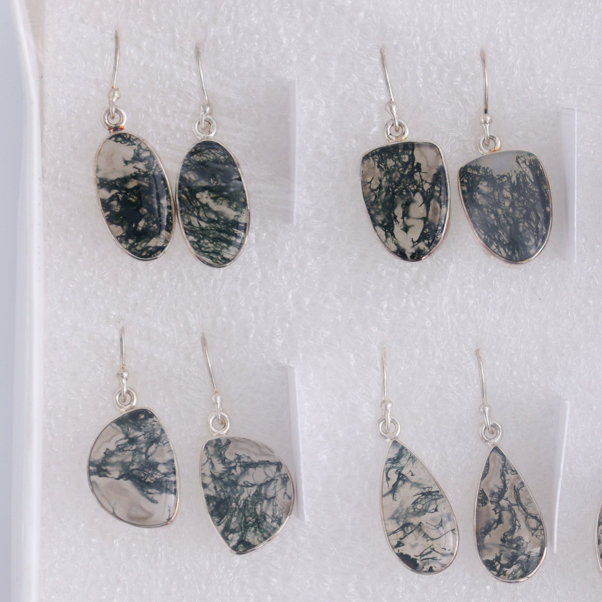 Moss Agate Earrings Pairs of 9 - Expert Wholesale and Supplier of Wholesale Crystals & Bulk Gemstones, ["close_50","earrings","India","Moss Agate","sterling silver"]
