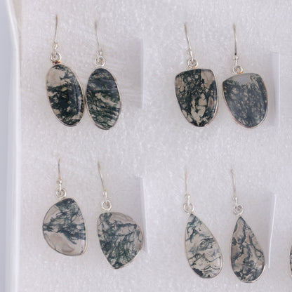 Moss Agate Earrings Pairs of 9 - Expert Wholesale and Supplier of Wholesale Crystals & Bulk Gemstones, ["close_50","earrings","India","Moss Agate","sterling silver"]
