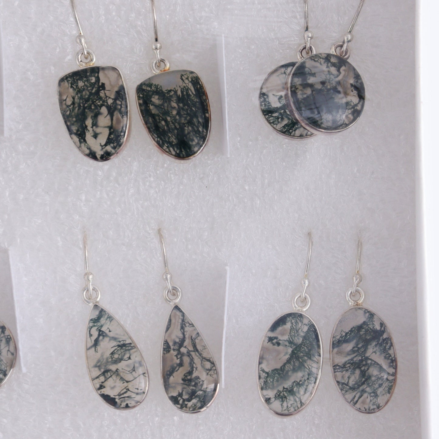 Moss Agate Earrings Pairs of 9 - Expert Wholesale and Supplier of Wholesale Crystals & Bulk Gemstones, ["close_50","earrings","India","Moss Agate","sterling silver"]