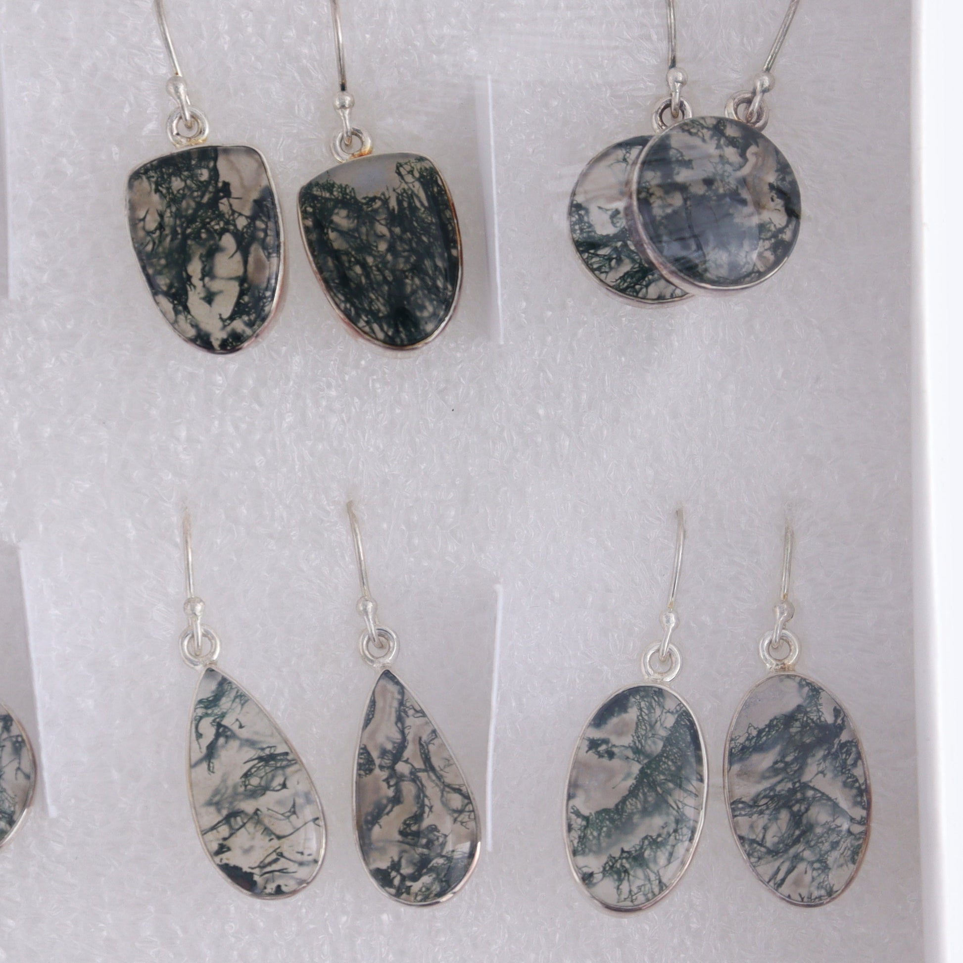 Moss Agate Earrings Pairs of 9 - Expert Wholesale and Supplier of Wholesale Crystals & Bulk Gemstones, ["close_50","earrings","India","Moss Agate","sterling silver"]