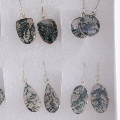 Moss Agate Earrings Pairs of 9 - Expert Wholesale and Supplier of Wholesale Crystals & Bulk Gemstones, ["close_50","earrings","India","Moss Agate","sterling silver"]