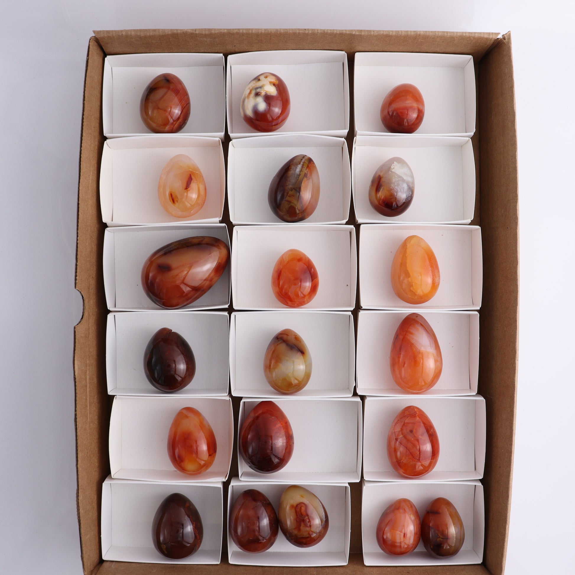 Carnelian Eggs Flat of 20 - Expert Wholesale and Supplier of Wholesale Crystals & Bulk Gemstones, ["carnelian","Eggs","Madagascar"]