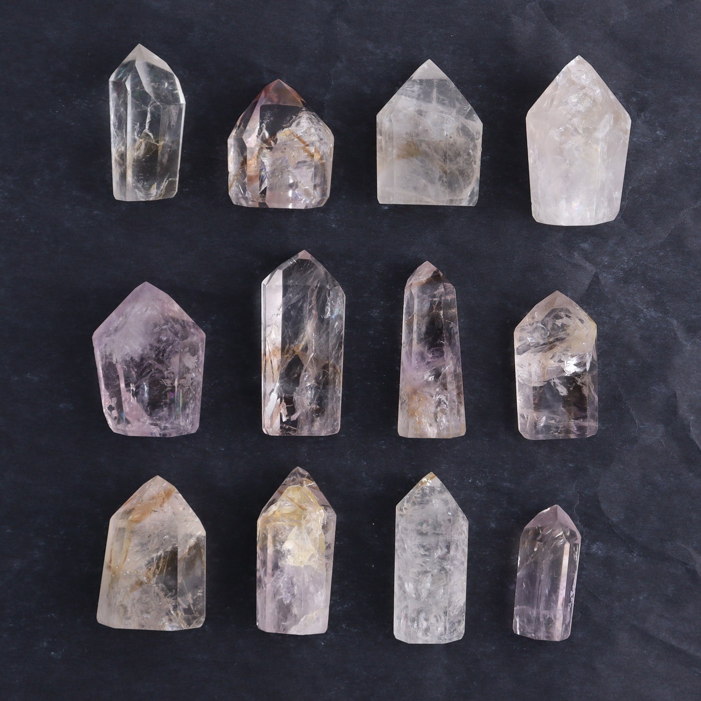 Powellite Amethyst UV Reactive Towers Set of 30 - Expert Wholesale and Supplier of Wholesale Crystals & Bulk Gemstones, ["Amethyst","Powellite"]
