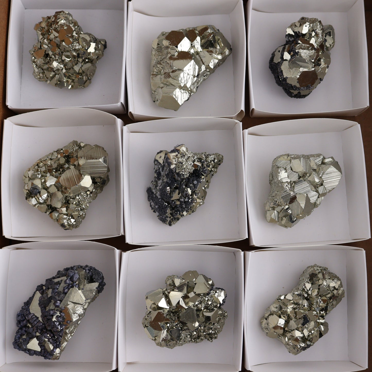 Octahedral Pyrite Clusters Set of 12 - Expert Wholesale and Supplier of Wholesale Crystals & Bulk Gemstones, ["Clusters","Octahedral Pyrite","Peru","Pyrite"]