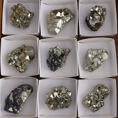 Octahedral Pyrite Clusters Set of 12 - Expert Wholesale and Supplier of Wholesale Crystals & Bulk Gemstones, ["Clusters","Octahedral Pyrite","Peru","Pyrite"]