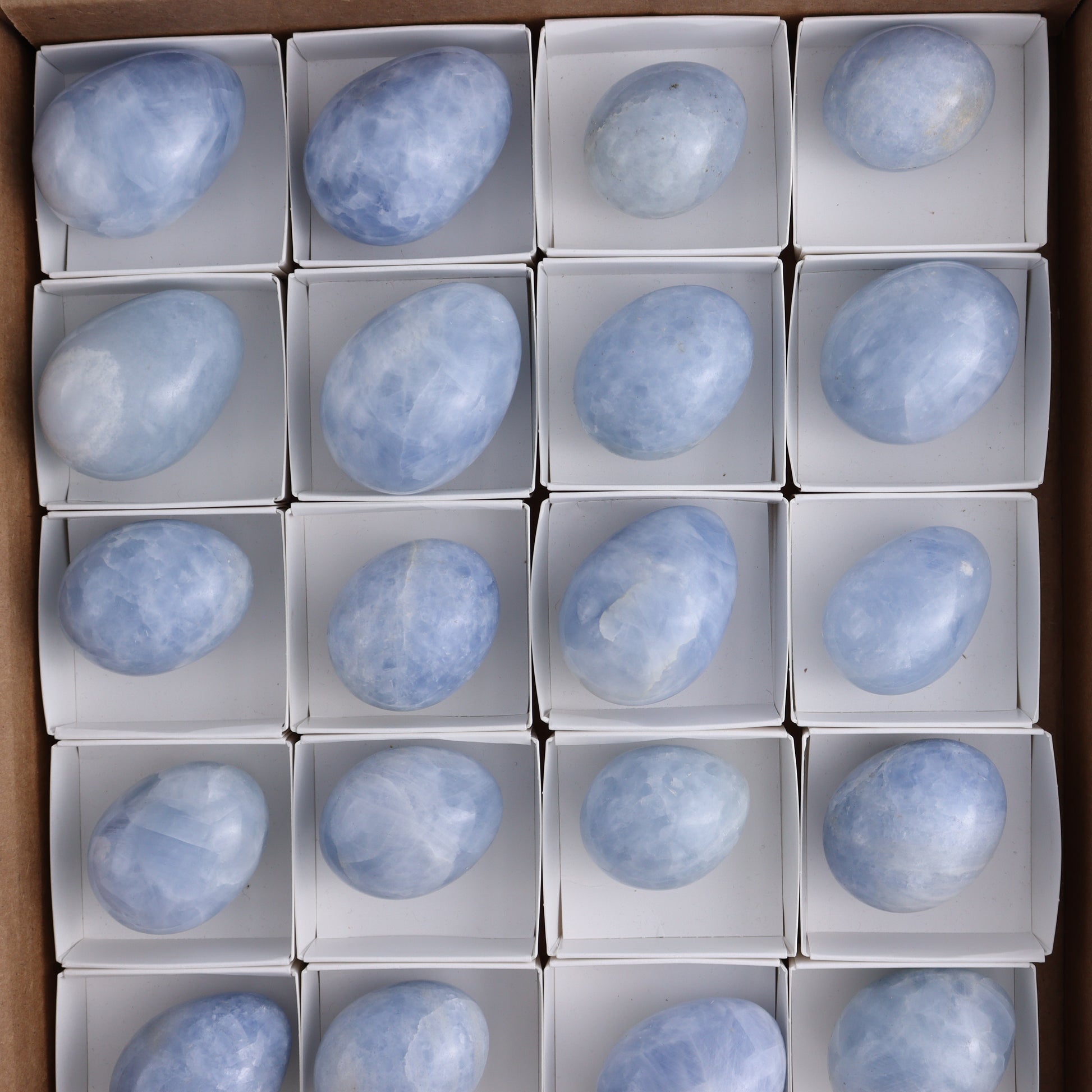 Blue Calcite Eggs Set of 35 - Expert Wholesale and Supplier of Wholesale Crystals & Bulk Gemstones, ["Blue Calcite","Calcite","close_30","Eggs"]