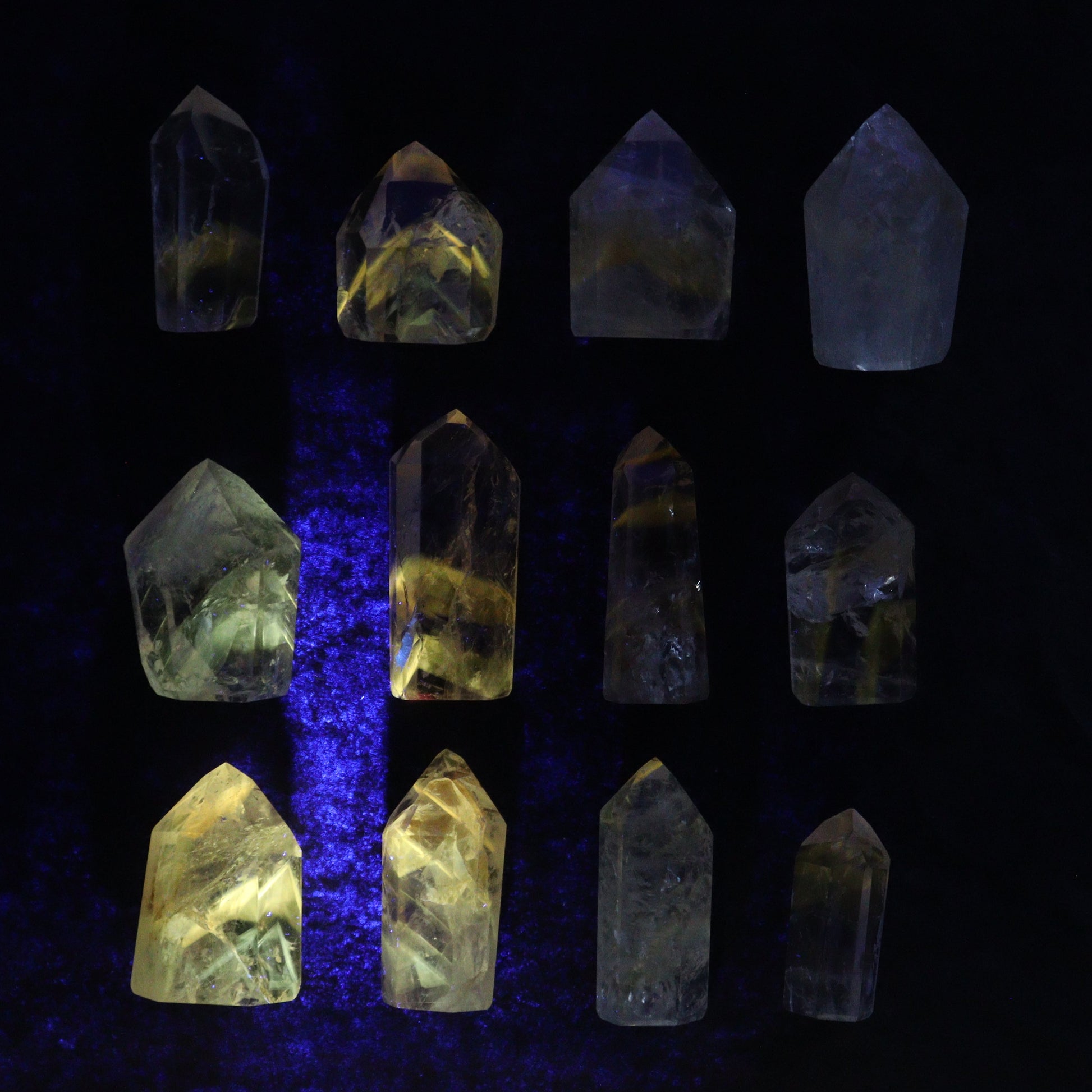 Powellite Amethyst UV Reactive Towers Set of 30 - Expert Wholesale and Supplier of Wholesale Crystals & Bulk Gemstones, ["Amethyst","Powellite"]