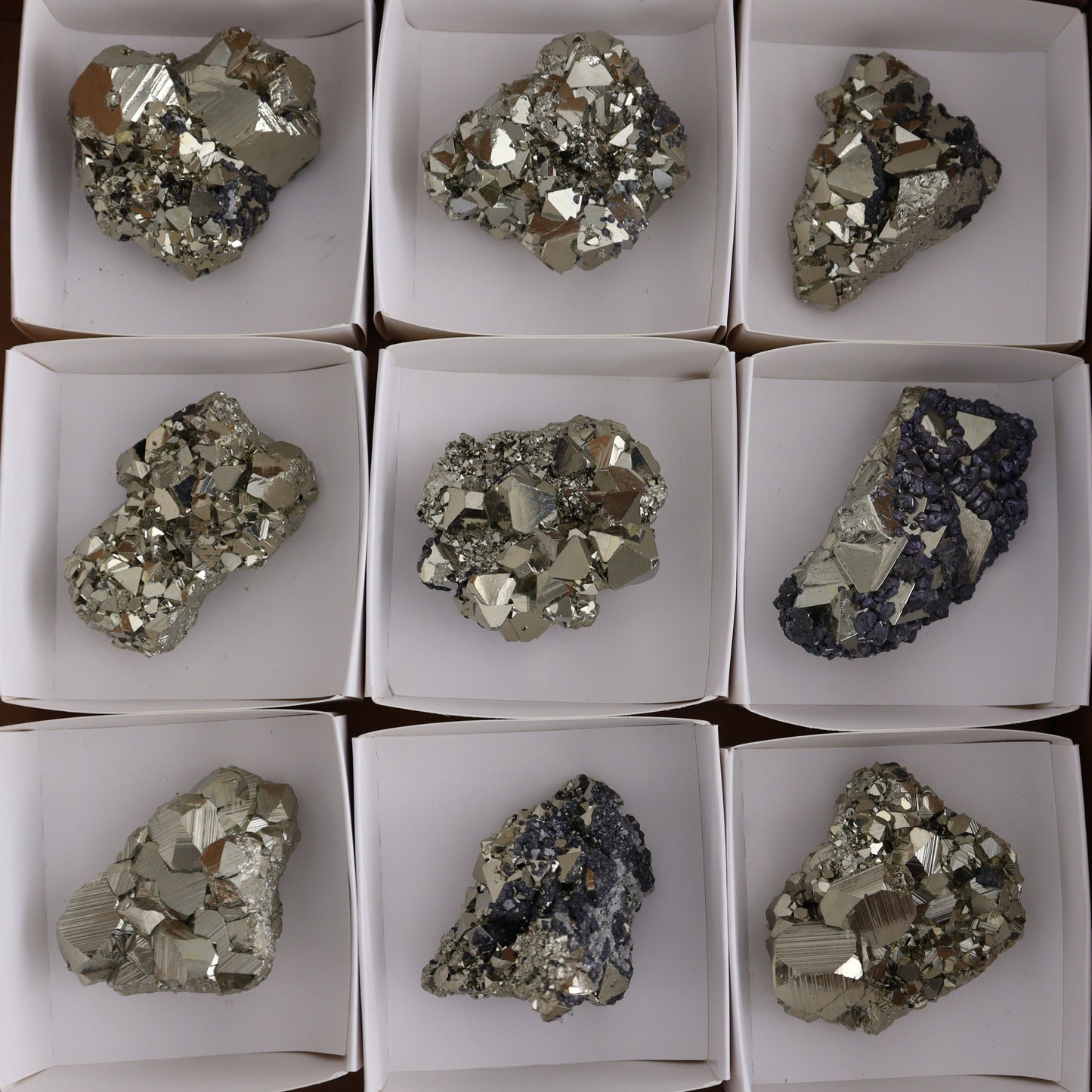 Octahedral Pyrite Clusters Set of 12 - Expert Wholesale and Supplier of Wholesale Crystals & Bulk Gemstones, ["Clusters","Octahedral Pyrite","Peru","Pyrite"]