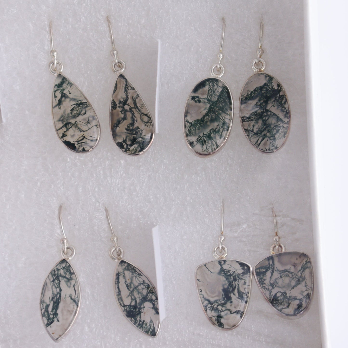 Moss Agate Earrings Pairs of 9 - Expert Wholesale and Supplier of Wholesale Crystals & Bulk Gemstones, ["close_50","earrings","India","Moss Agate","sterling silver"]