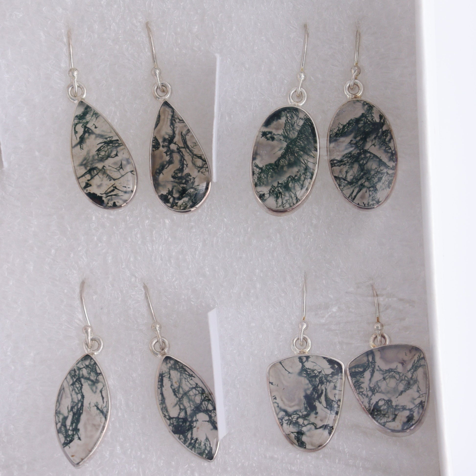 Moss Agate Earrings Pairs of 9 - Expert Wholesale and Supplier of Wholesale Crystals & Bulk Gemstones, ["close_50","earrings","India","Moss Agate","sterling silver"]