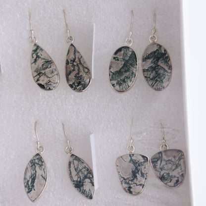 Moss Agate Earrings Pairs of 9 - Expert Wholesale and Supplier of Wholesale Crystals & Bulk Gemstones, ["close_50","earrings","India","Moss Agate","sterling silver"]
