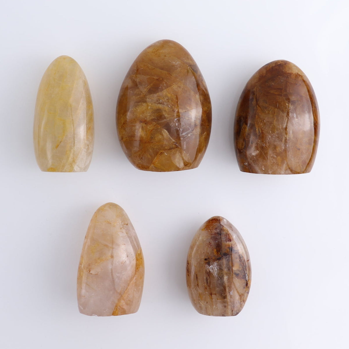Golden Hematite Quartz Freeforms Set of 5 | Mi Esperanza Minerals | Supplier of Crystals and Onyx