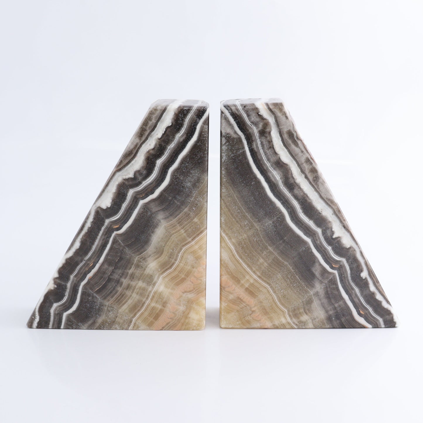 One Pair of Mexican Onyx/Calcite Brown Zebra Polished Bookend - Expert Wholesale and Supplier of Wholesale Crystals & Bulk Gemstones, ["Bookends","Calcite","Catalog Onyx","Mexico","onyx"]
