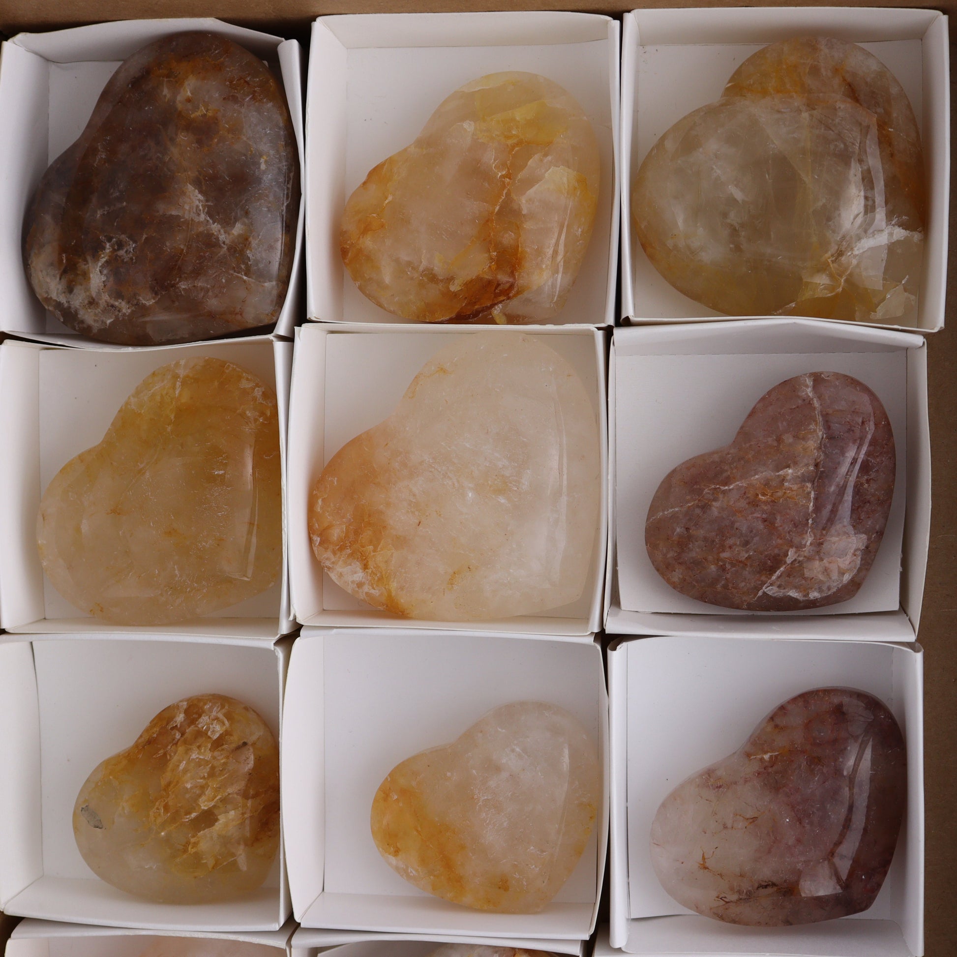 Golden Healer Hearts Set of 12 - Expert Wholesale and Supplier of Wholesale Crystals & Bulk Gemstones, ["Brazil","Golden Healer","Hearts"]