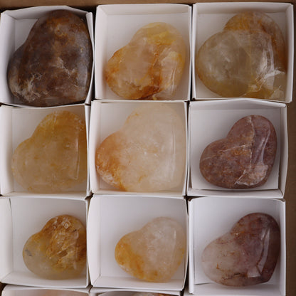 Golden Healer Hearts Set of 12 - Expert Wholesale and Supplier of Wholesale Crystals & Bulk Gemstones, ["Brazil","Golden Healer","Hearts"]