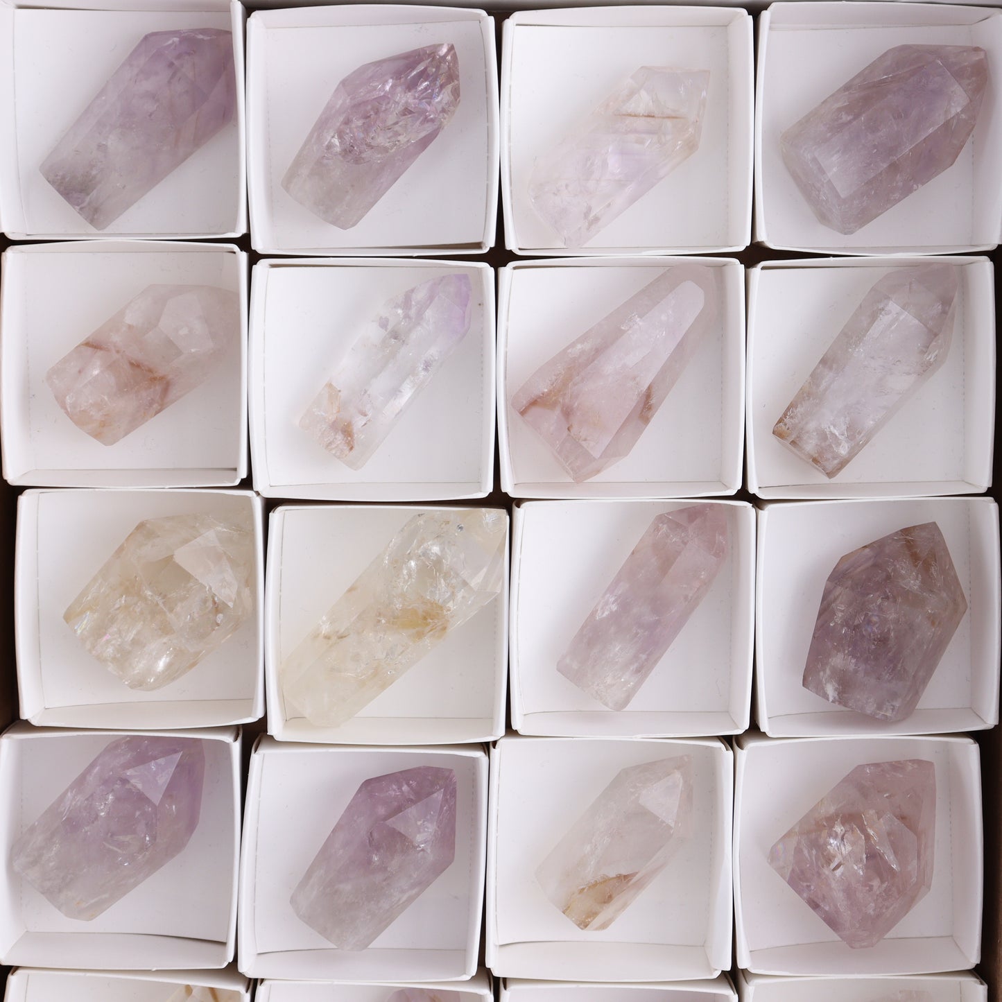 Powellite Amethyst UV Reactive Towers Set of 20 - Expert Wholesale and Supplier of Wholesale Crystals & Bulk Gemstones, ["Amethyst","Powellite"]