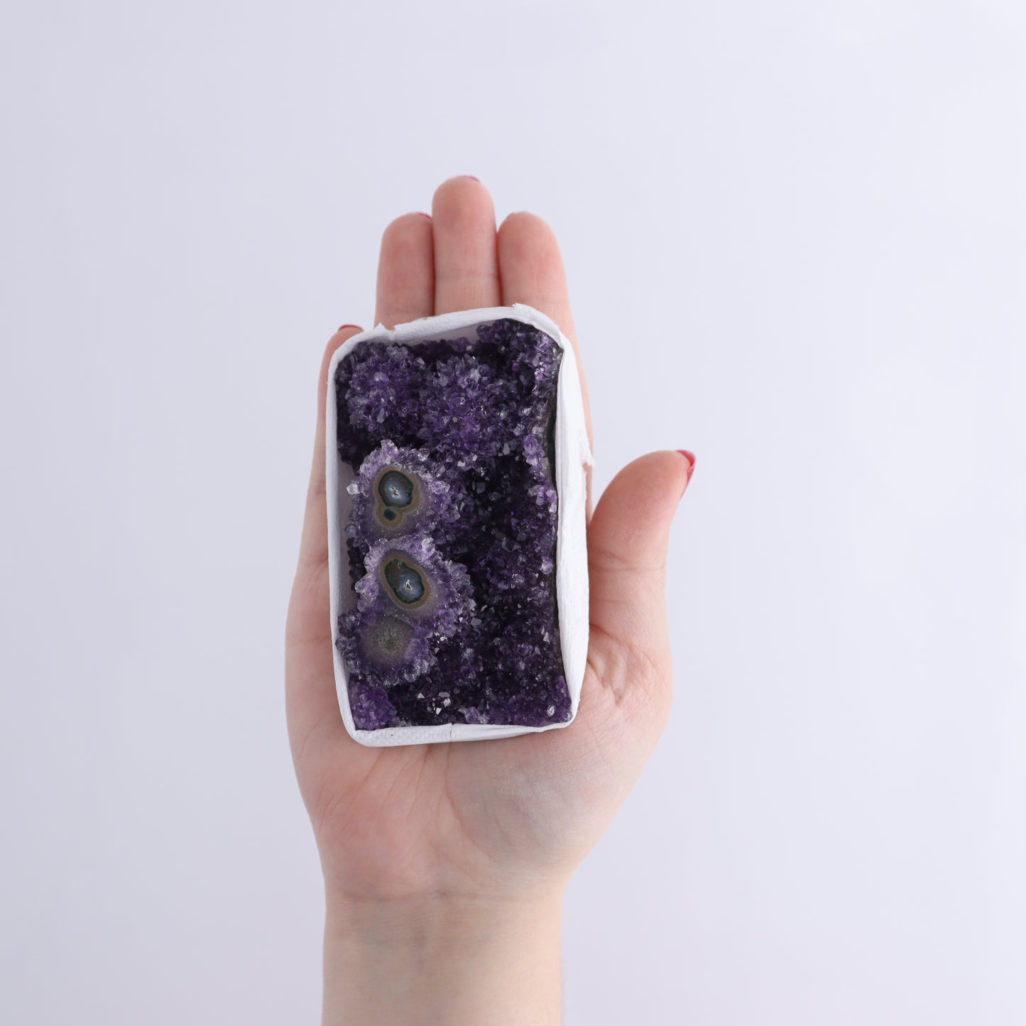 Uruguay Amethyst Clusters with "Eyes" Flat of 10 - Expert Wholesale and Supplier of Wholesale Crystals & Bulk Gemstones, ["Amethyst","Clusters","Eyes Amethyst","Uruguay"]