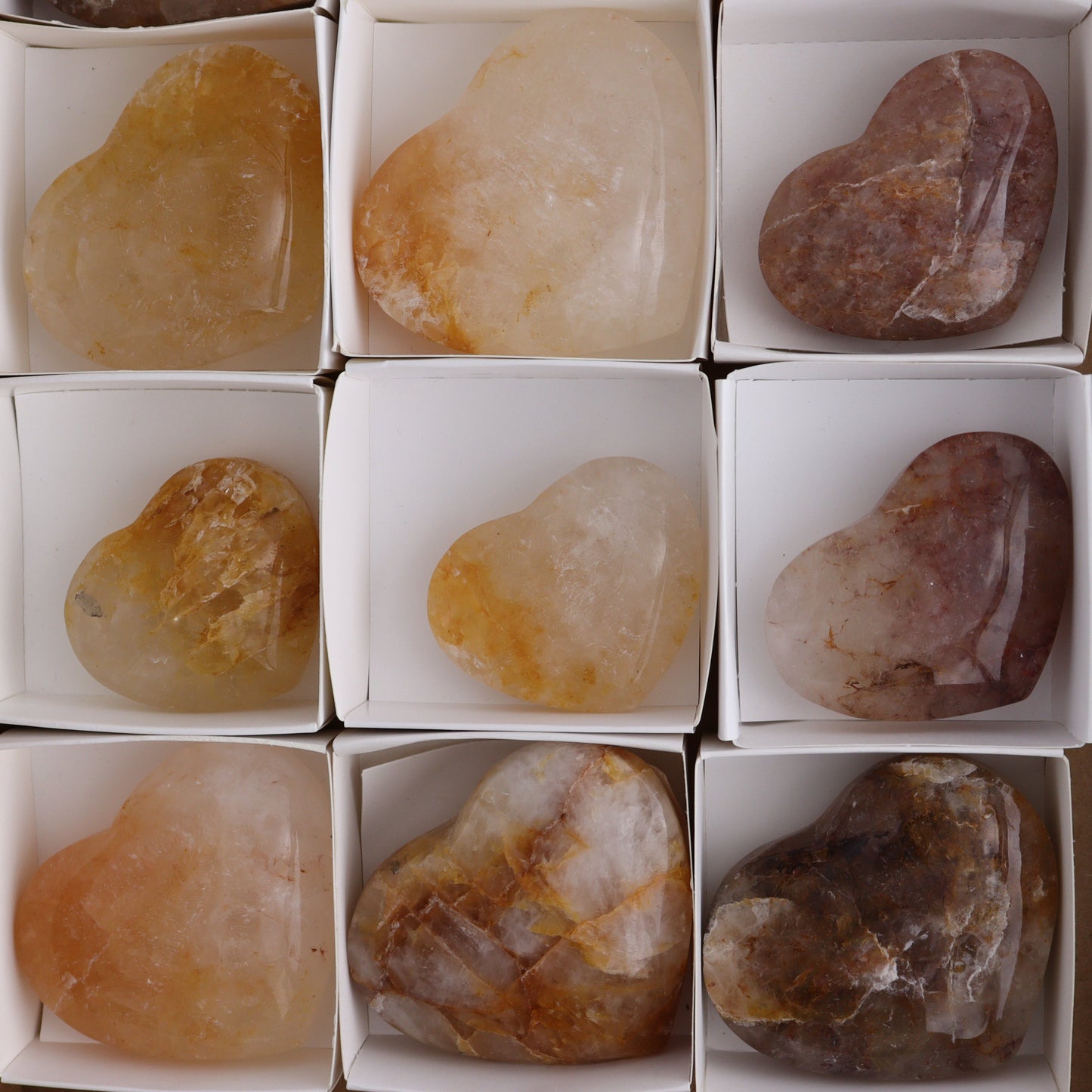 Golden Healer Hearts Set of 12 - Expert Wholesale and Supplier of Wholesale Crystals & Bulk Gemstones, ["Brazil","Golden Healer","Hearts"]