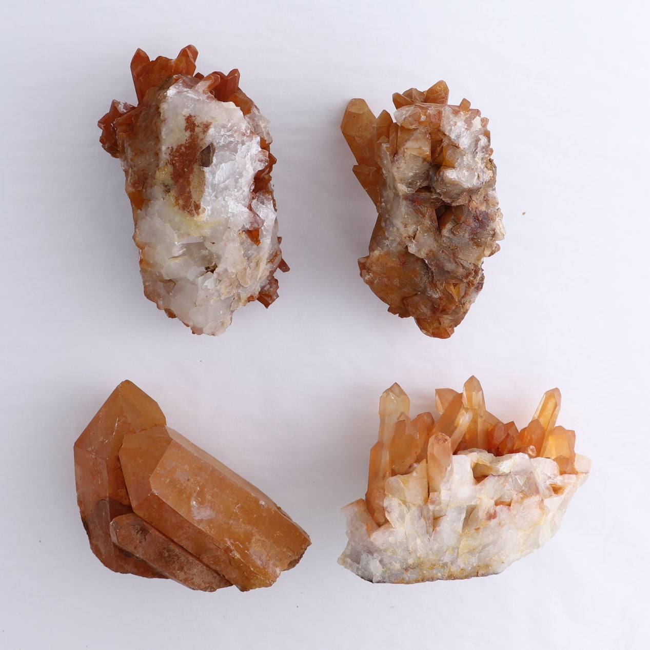 Tangerine Quartz Clusters Set of 4