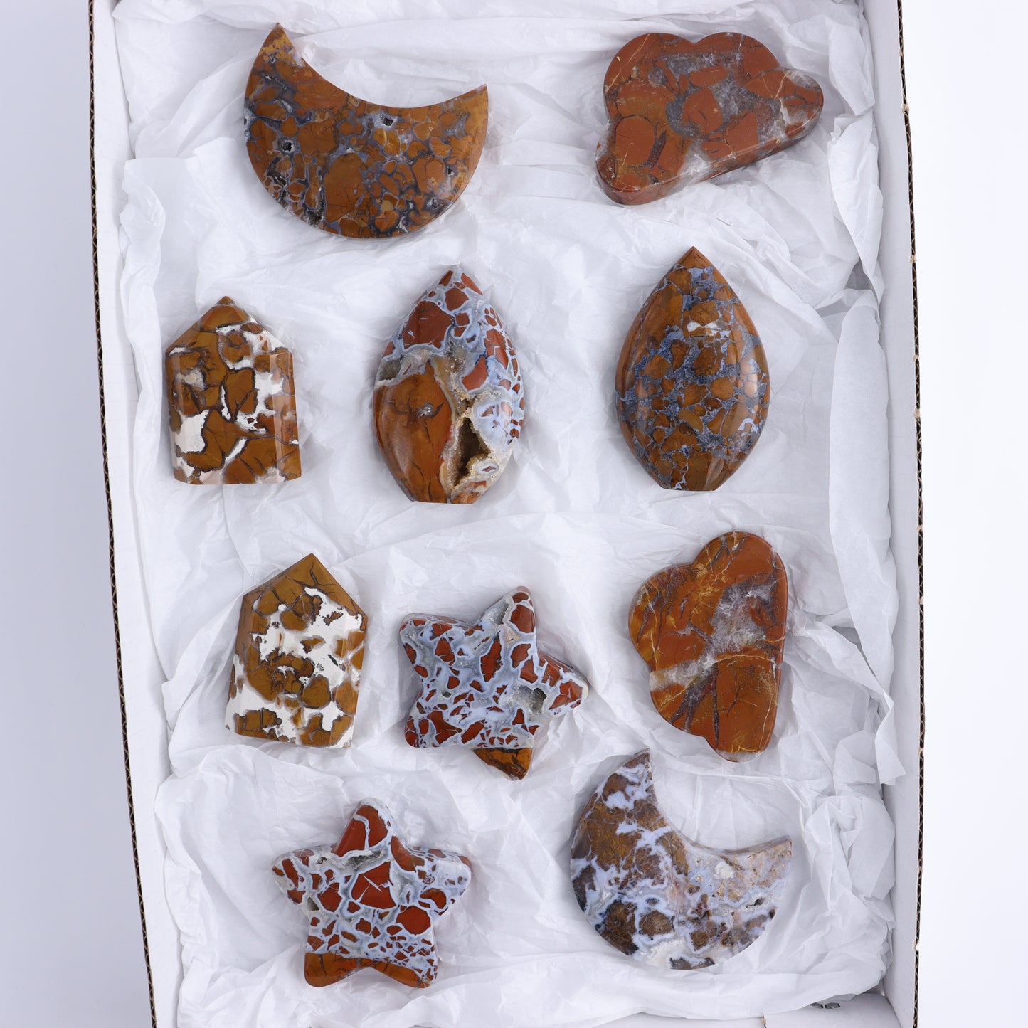 Brecciated Jasper Moons, Stars, Towers, Clouds, and Flames Set of 10 - Expert Wholesale and Supplier of Wholesale Crystals & Bulk Gemstones, ["Brecciated Jasper","Clouds","flames","Indonesia","moons","stars","Towers"]