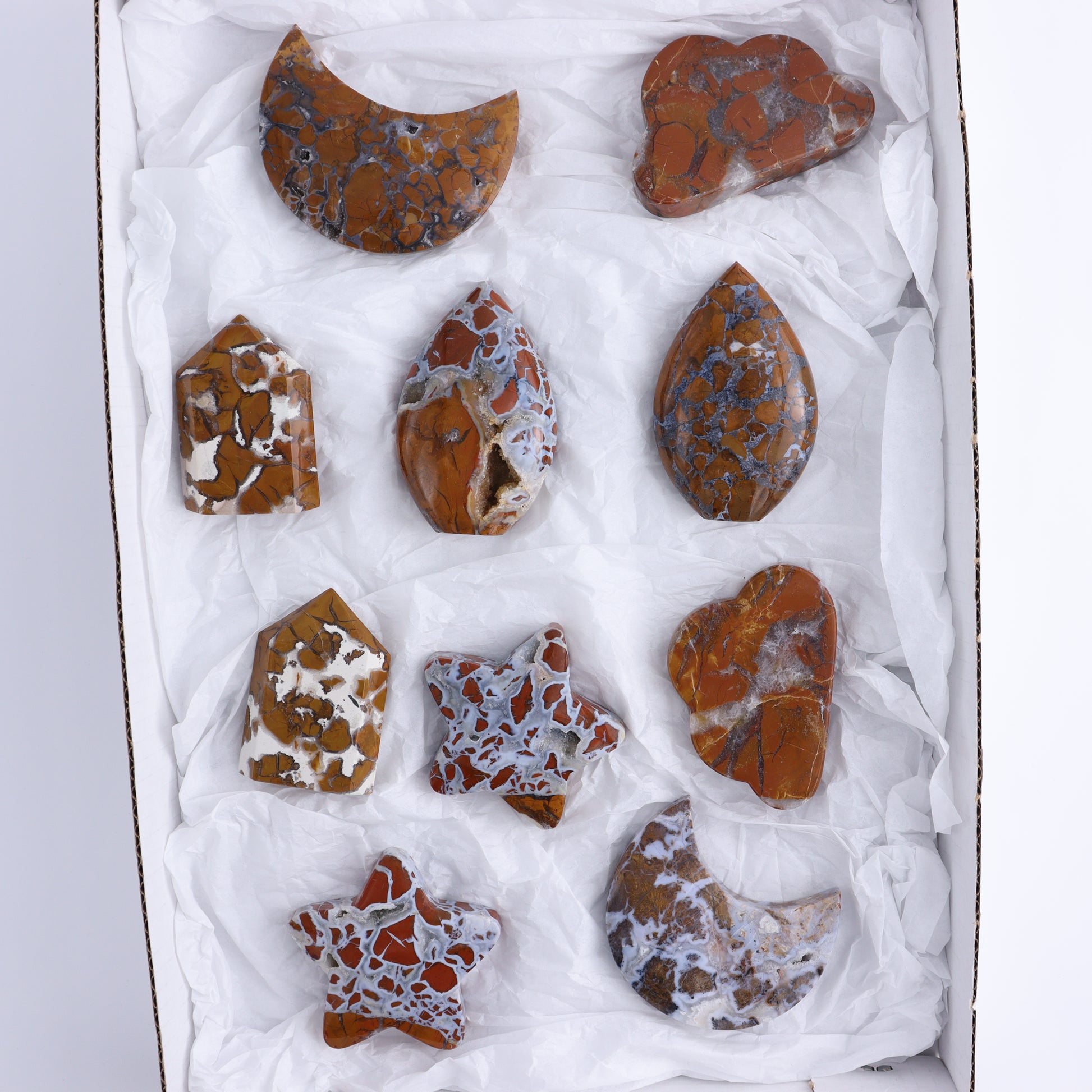 Brecciated Jasper Moons, Stars, Towers, Clouds, and Flames Set of 10 - Expert Wholesale and Supplier of Wholesale Crystals & Bulk Gemstones, ["Brecciated Jasper","Clouds","flames","Indonesia","moons","stars","Towers"]