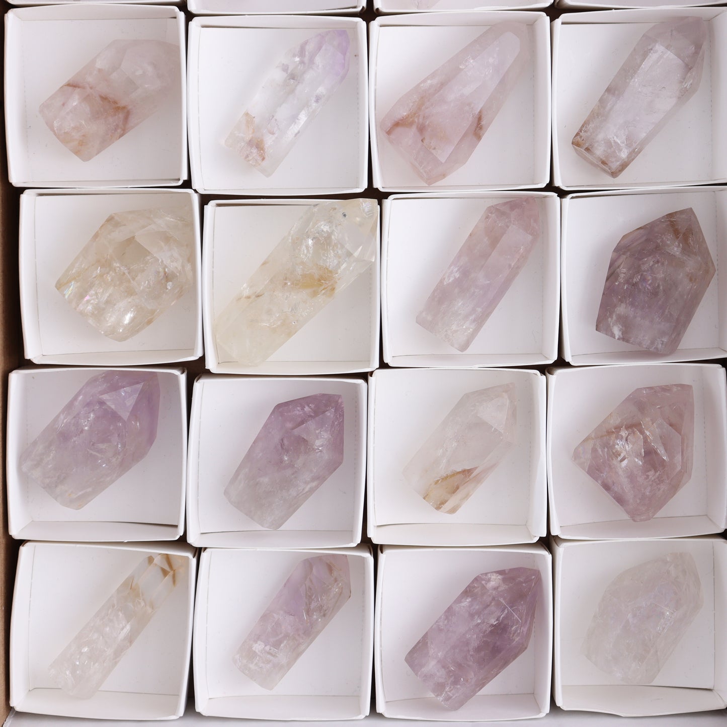 Powellite Amethyst UV Reactive Towers Set of 20 - Expert Wholesale and Supplier of Wholesale Crystals & Bulk Gemstones, ["Amethyst","Powellite"]