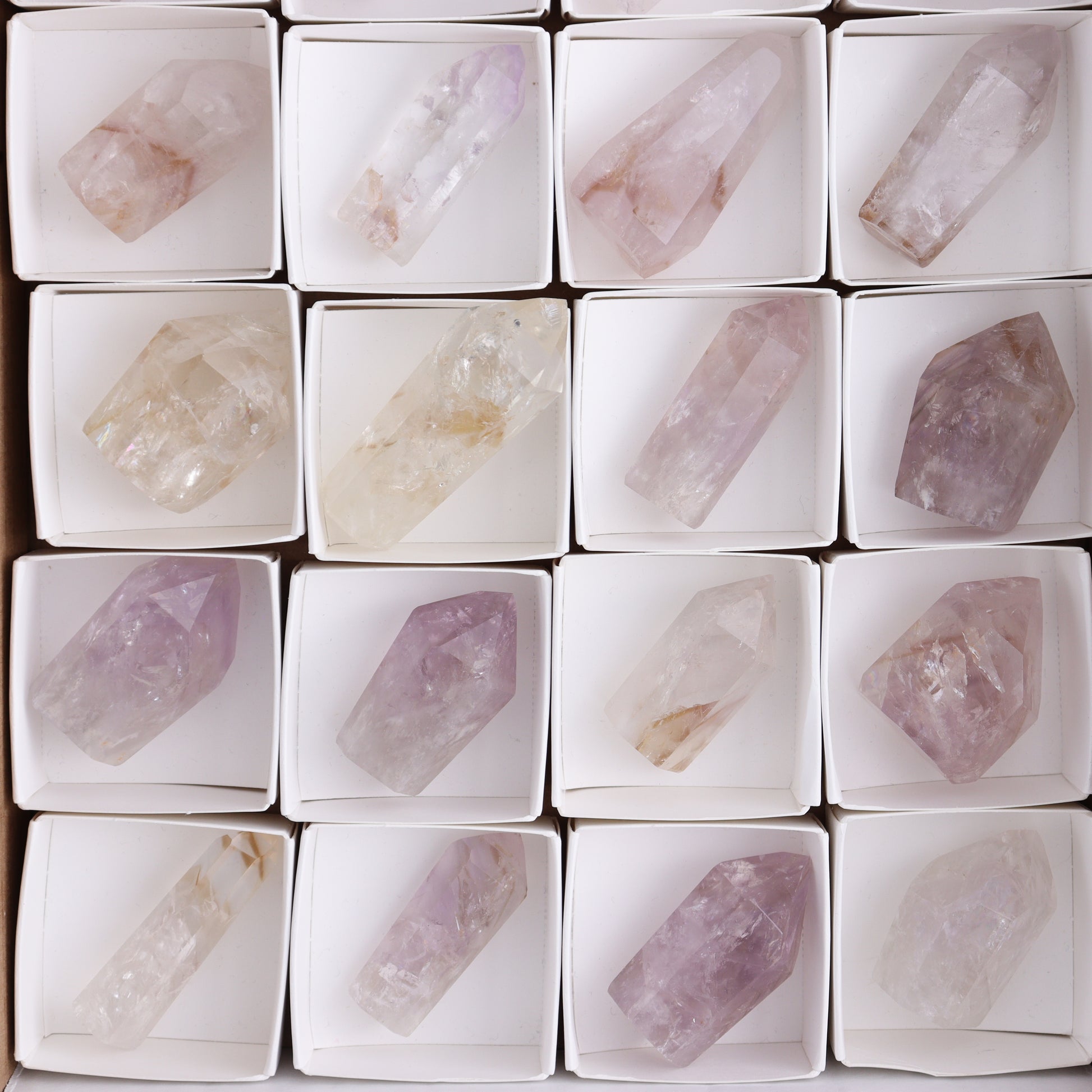 Powellite Amethyst UV Reactive Towers Set of 20 - Expert Wholesale and Supplier of Wholesale Crystals & Bulk Gemstones, ["Amethyst","Powellite"]