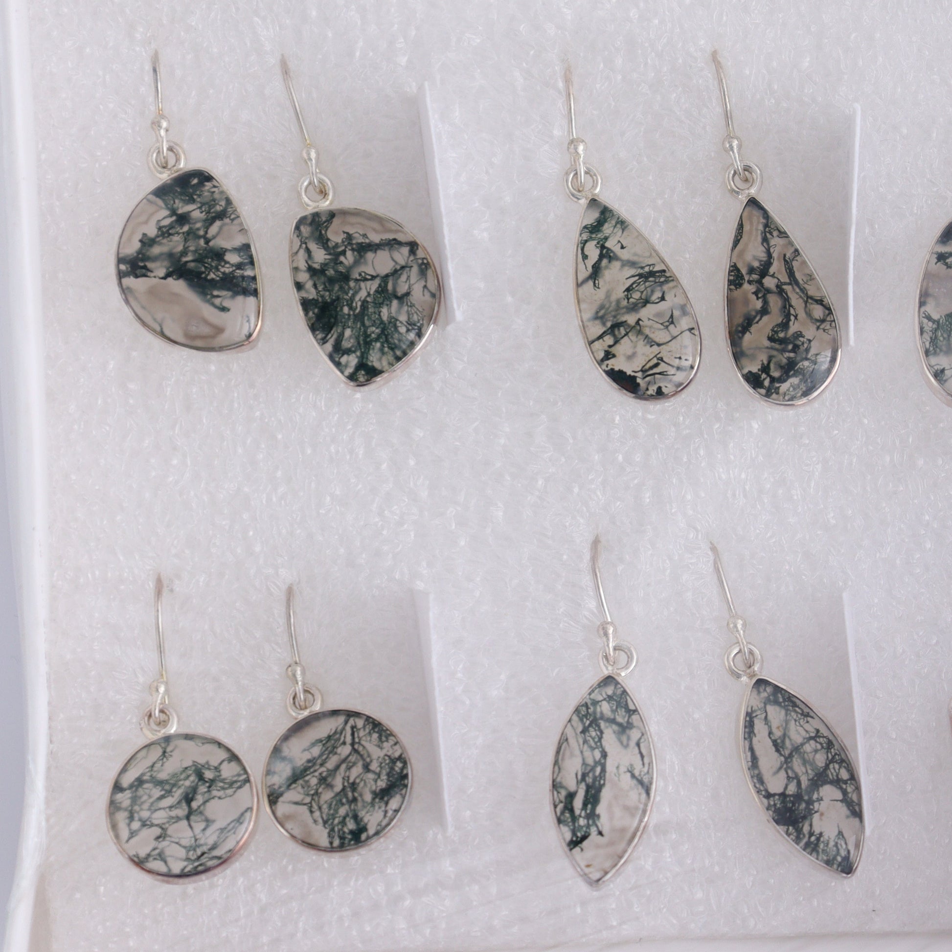 Moss Agate Earrings Pairs of 9 - Expert Wholesale and Supplier of Wholesale Crystals & Bulk Gemstones, ["close_50","earrings","India","Moss Agate","sterling silver"]