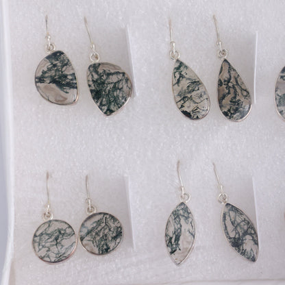 Moss Agate Earrings Pairs of 9 - Expert Wholesale and Supplier of Wholesale Crystals & Bulk Gemstones, ["close_50","earrings","India","Moss Agate","sterling silver"]