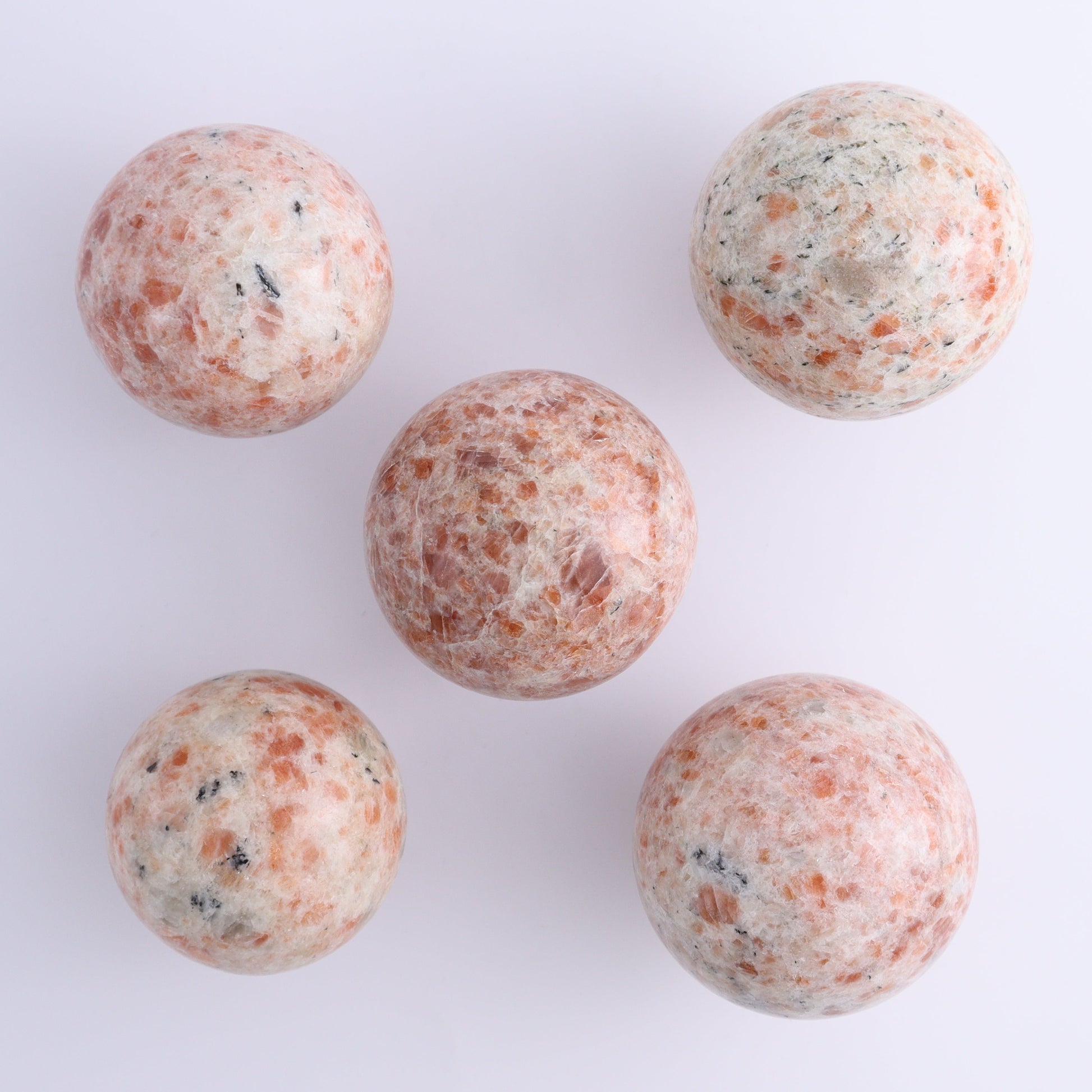 Sunstone Spheres Set of 5 - Expert Wholesale and Supplier of Wholesale Crystals & Bulk Gemstones, ["Spheres","Sunstone"]