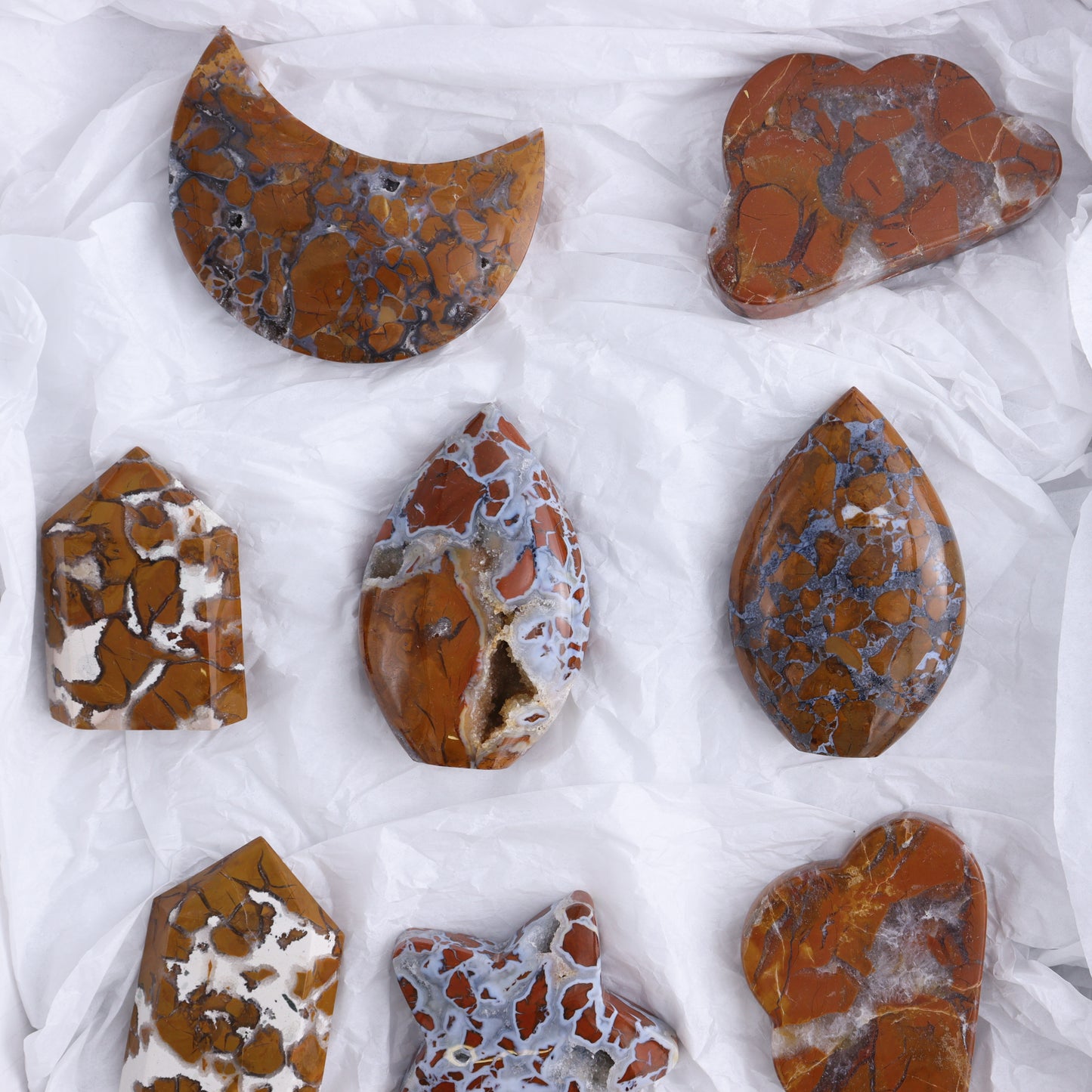 Brecciated Jasper Moons, Stars, Towers, Clouds, and Flames Set of 10 - Expert Wholesale and Supplier of Wholesale Crystals & Bulk Gemstones, ["Brecciated Jasper","Clouds","flames","Indonesia","moons","stars","Towers"]