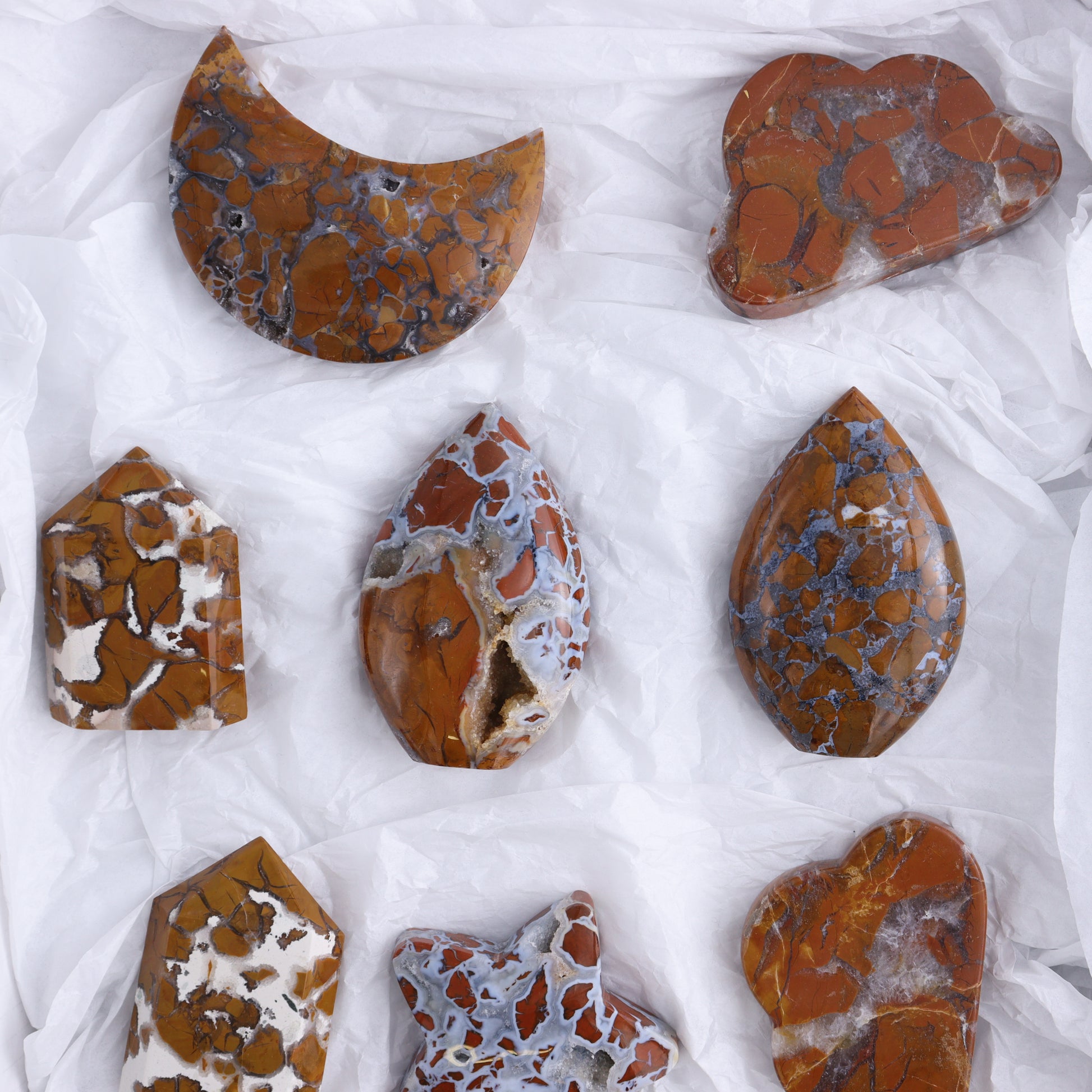 Brecciated Jasper Moons, Stars, Towers, Clouds, and Flames Set of 10 - Expert Wholesale and Supplier of Wholesale Crystals & Bulk Gemstones, ["Brecciated Jasper","Clouds","flames","Indonesia","moons","stars","Towers"]
