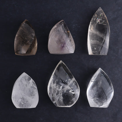 Imperfect Clear and Smoky Quartz Flames Set of 6 - Expert Wholesale and Supplier of Wholesale Crystals & Bulk Gemstones, ["Brazil","Clear Quartz","flames","Quartz","Smoky Quartz"]