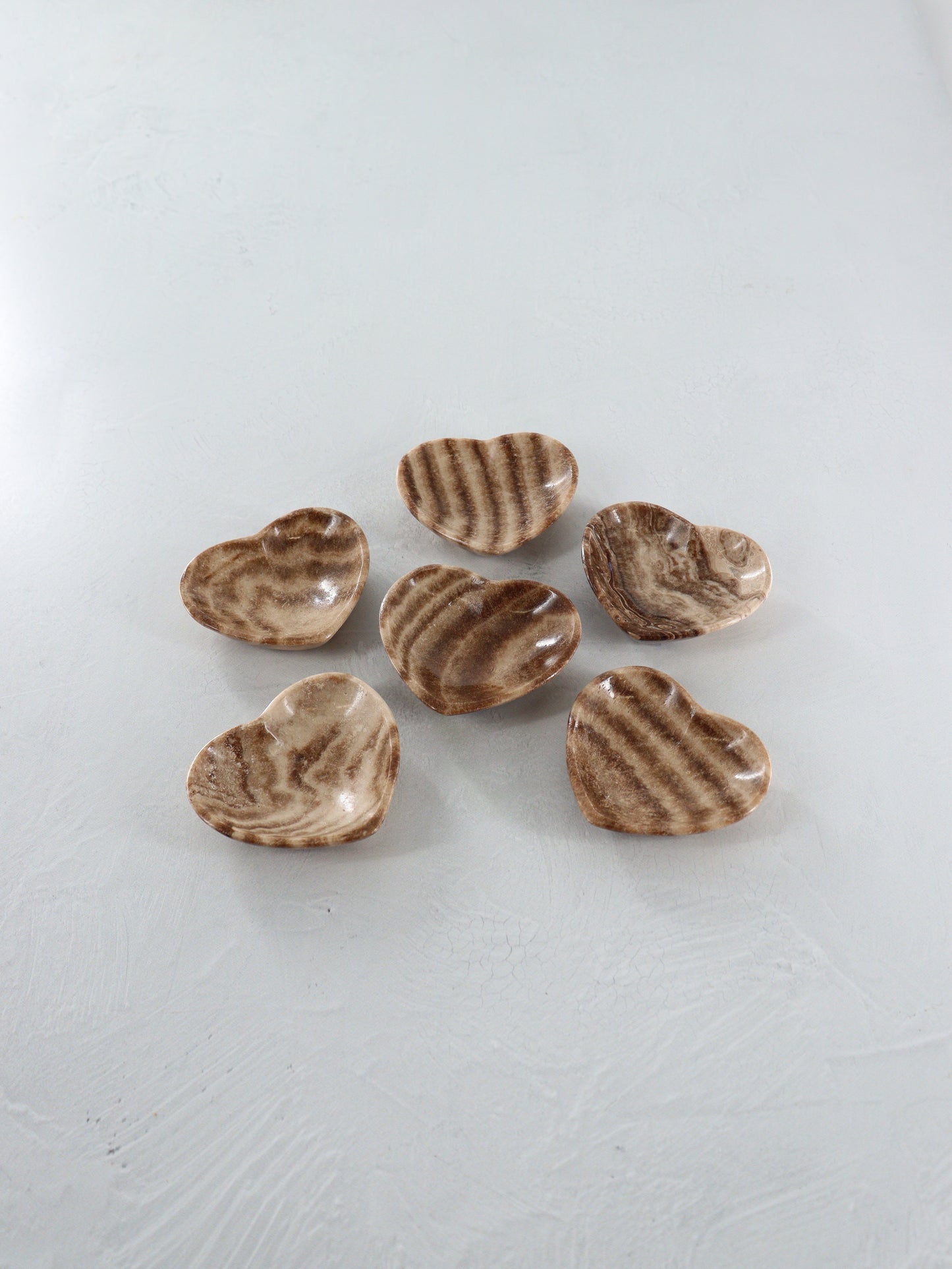 Chocolate Zebra Onyx Heart Bowls Set of 6 - Expert Supplier of Wholesale Crystals & Bulk Gemstones