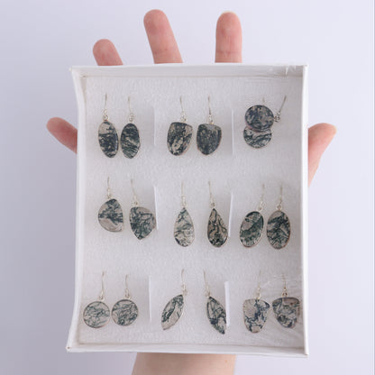 Moss Agate Earrings Pairs of 9 - Expert Wholesale and Supplier of Wholesale Crystals & Bulk Gemstones, ["close_50","earrings","India","Moss Agate","sterling silver"]