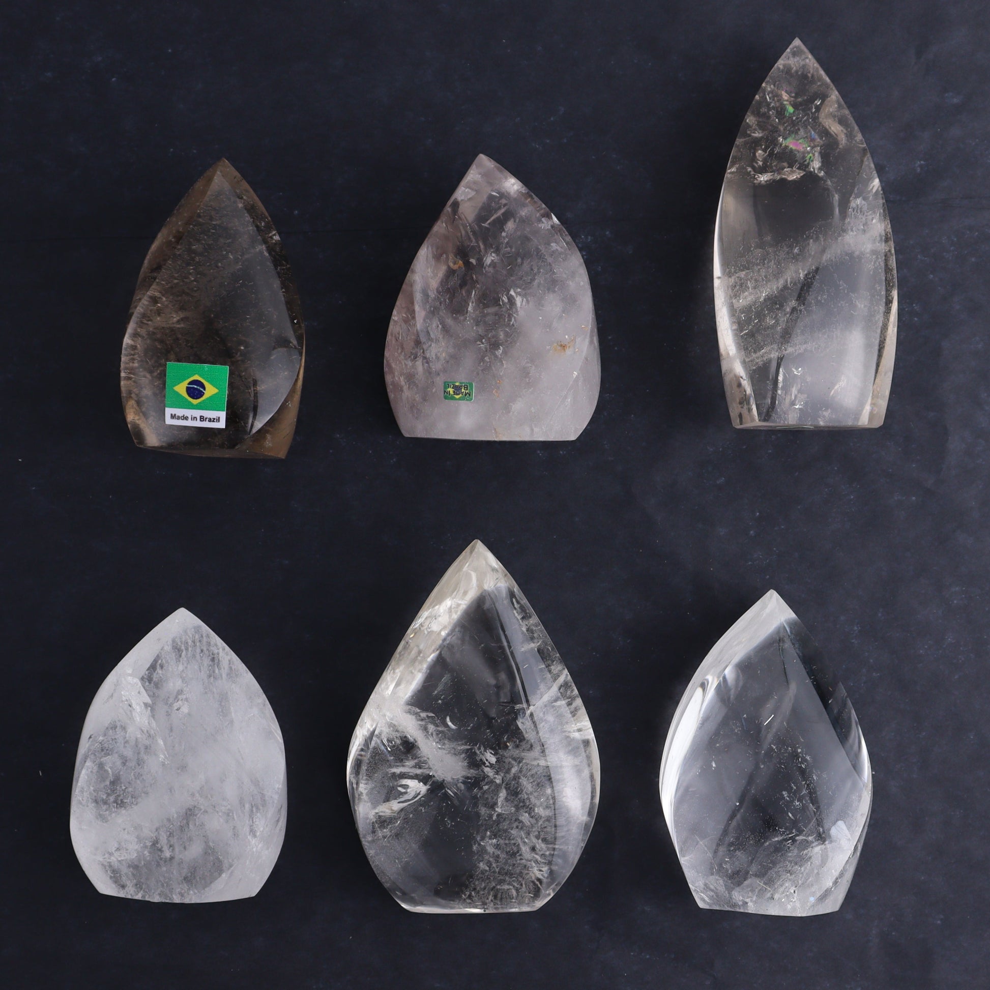 Imperfect Clear and Smoky Quartz Flames Set of 6 - Expert Wholesale and Supplier of Wholesale Crystals & Bulk Gemstones, ["Brazil","Clear Quartz","flames","Quartz","Smoky Quartz"]