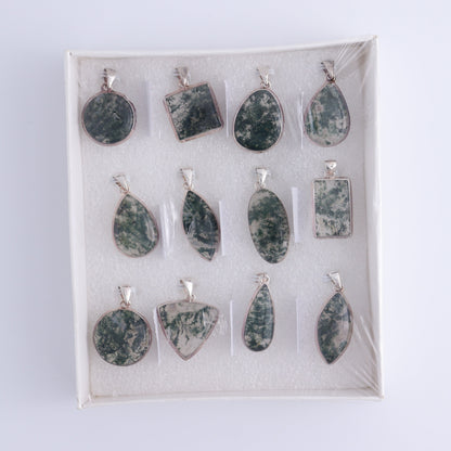 Moss Agate Pendants Set of 12 - Expert Wholesale and Supplier of Wholesale Crystals & Bulk Gemstones, ["close_50","India","Moss Agate","Pendant","Pendants","sterling silver"]