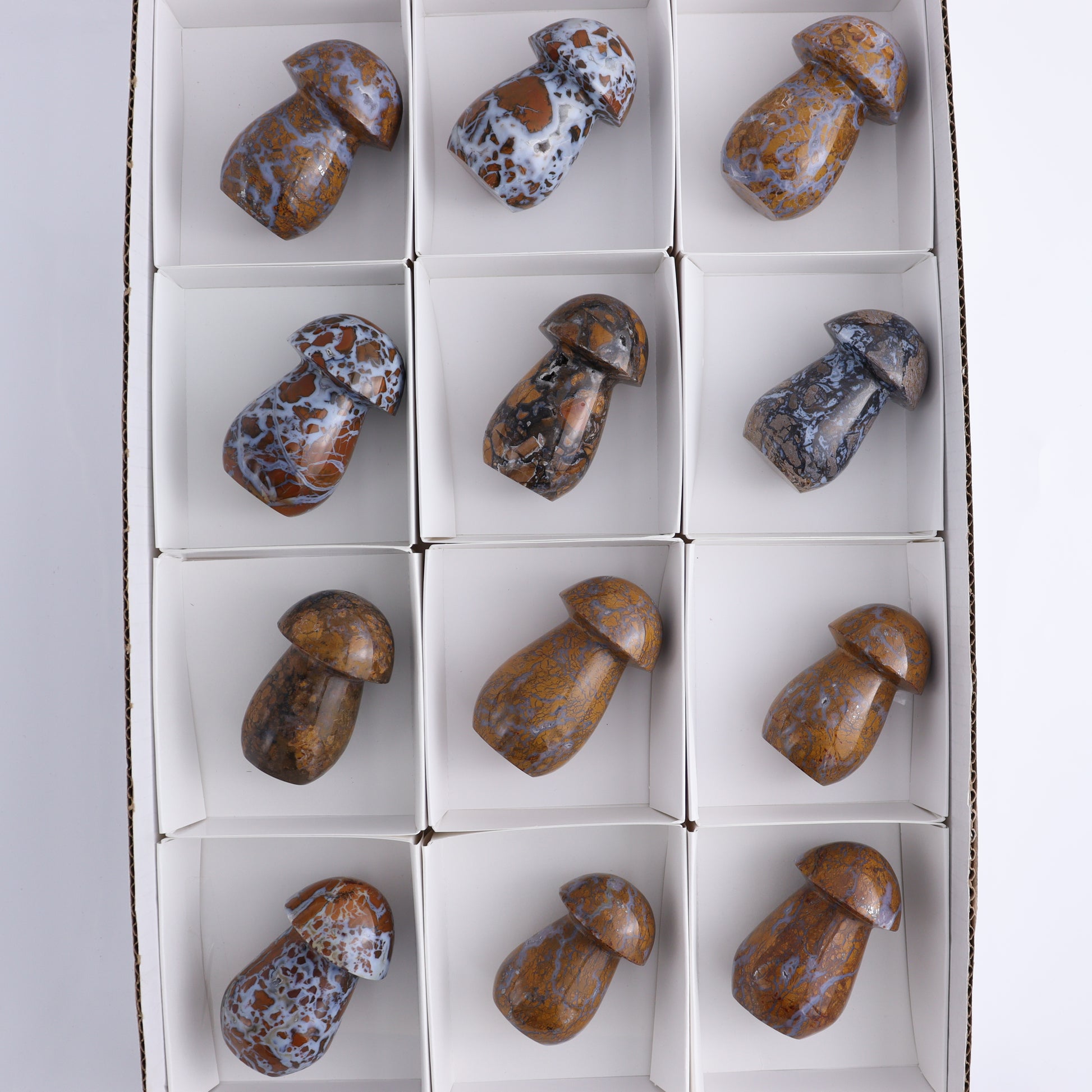 Brecciated Jasper Mushrooms Set of 12 - Expert Wholesale and Supplier of Wholesale Crystals & Bulk Gemstones, ["Brecciated Jasper","Indonesia","Mushrooms"]