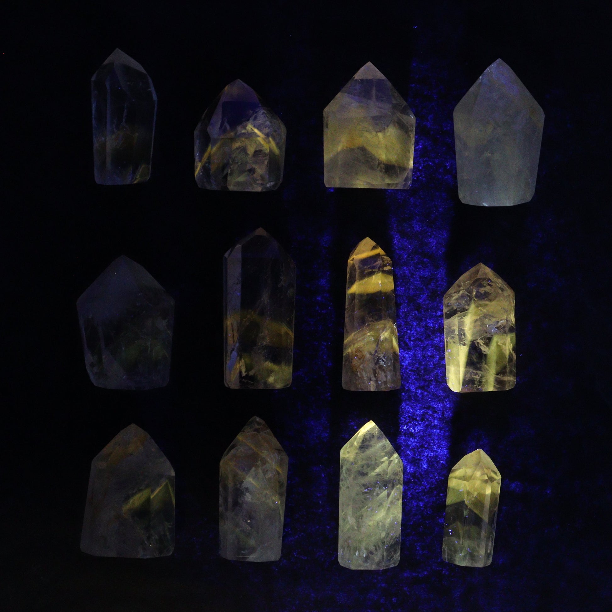 Powellite Amethyst UV Reactive Towers Set of 30 - Expert Wholesale and Supplier of Wholesale Crystals & Bulk Gemstones, ["Amethyst","Powellite"]