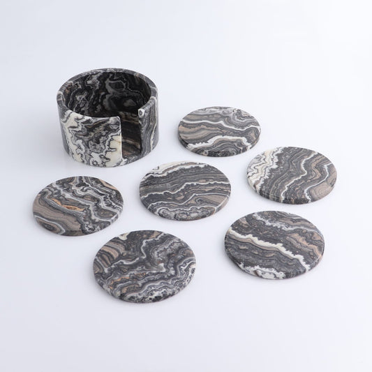 Coaster Set Mexican Onyx/Calcite Black Zebra