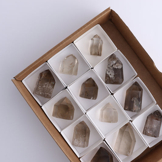 Smoky Quartz Towers Set of 12 - Expert Wholesale and Supplier of Wholesale Crystals & Bulk Gemstones, ["Points","Quartz","Smoky Quartz","Towers"]