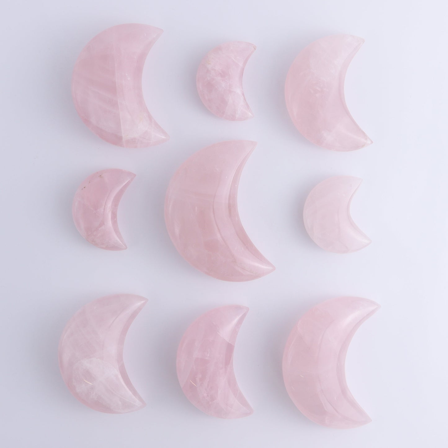Rose Quartz Moons Set of 9 - Expert Wholesale and Supplier of Wholesale Crystals & Bulk Gemstones, ["moons","Quartz","Rose Quartz"]