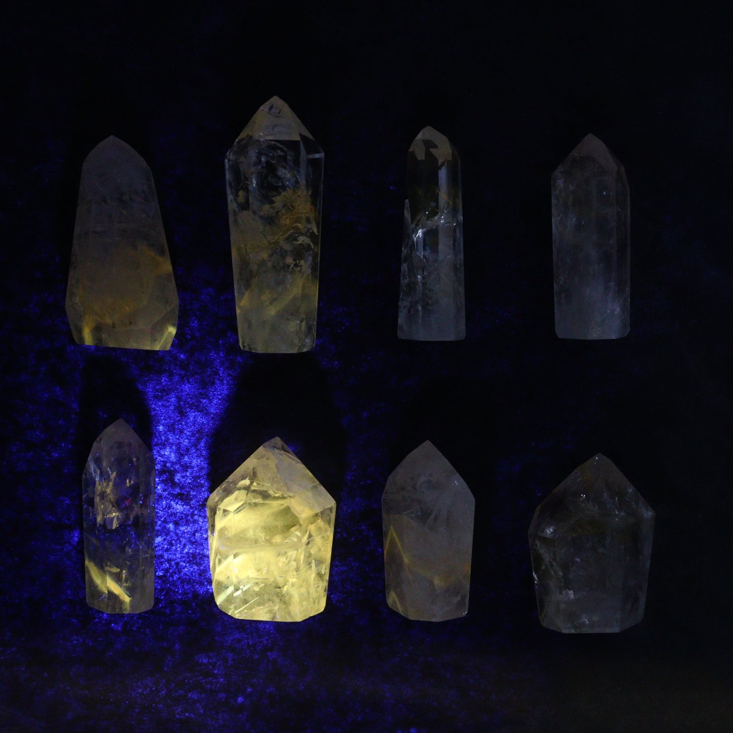 Powellite Amethyst UV Reactive Towers Set of 20 - Expert Wholesale and Supplier of Wholesale Crystals & Bulk Gemstones, ["Amethyst","Powellite"]