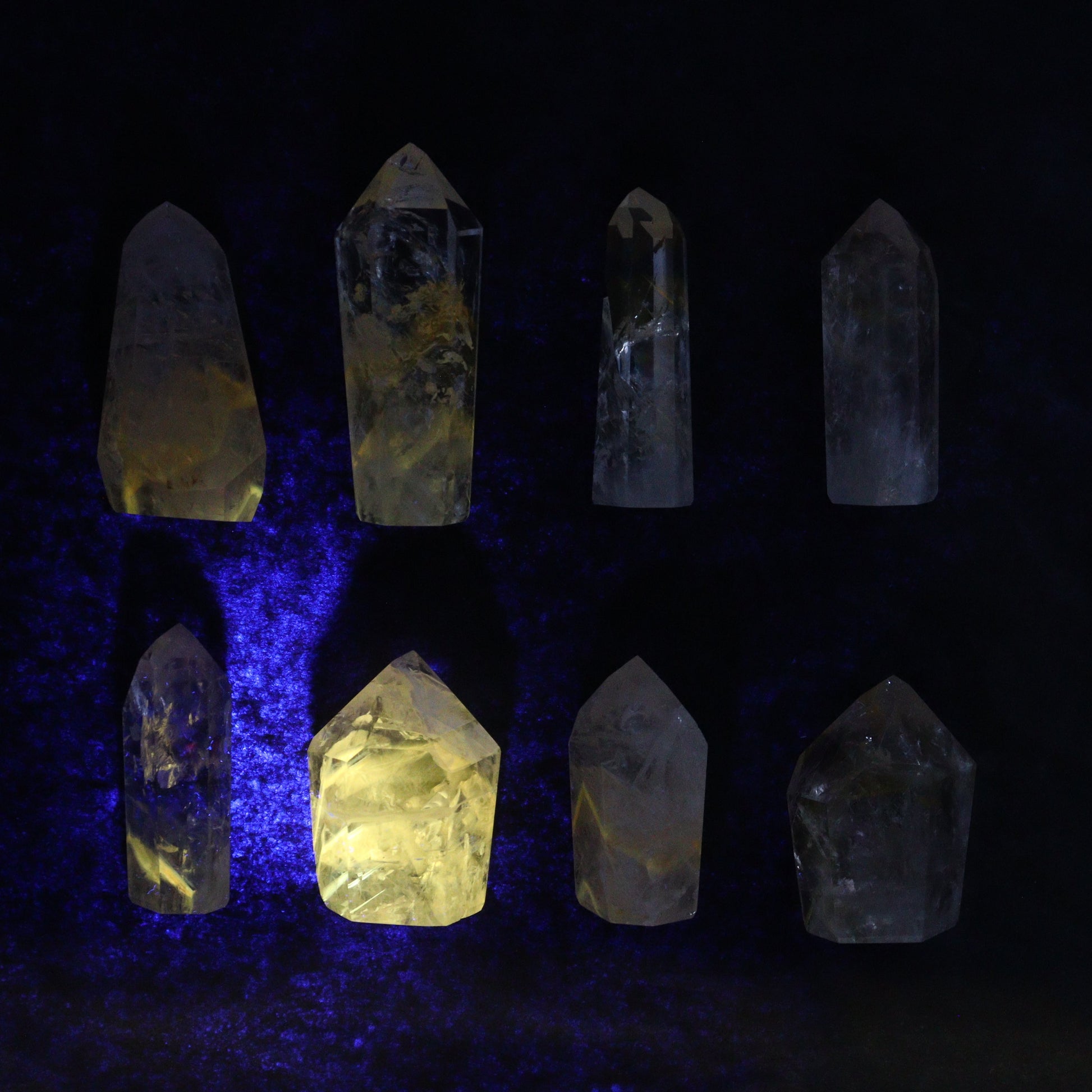 Powellite Amethyst UV Reactive Towers Set of 20 - Expert Wholesale and Supplier of Wholesale Crystals & Bulk Gemstones, ["Amethyst","Powellite"]
