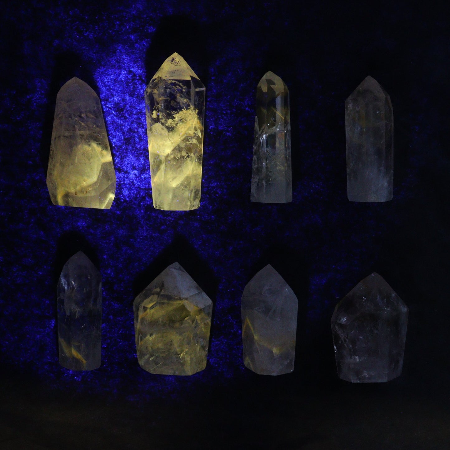 Powellite Amethyst UV Reactive Towers Set of 20 - Expert Wholesale and Supplier of Wholesale Crystals & Bulk Gemstones, ["Amethyst","Powellite"]