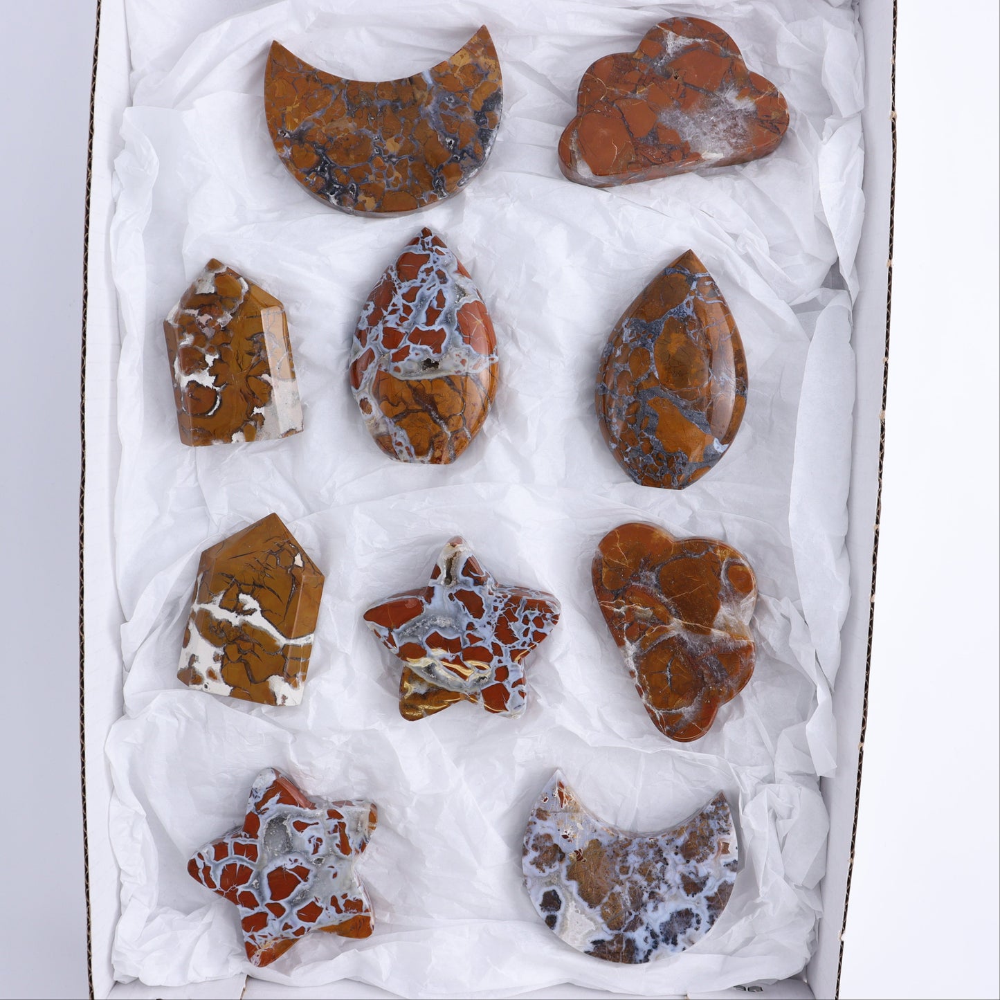 Brecciated Jasper Moons, Stars, Towers, Clouds, and Flames Set of 10 - Expert Wholesale and Supplier of Wholesale Crystals & Bulk Gemstones, ["Brecciated Jasper","Clouds","flames","Indonesia","moons","stars","Towers"]