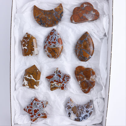 Brecciated Jasper Moons, Stars, Towers, Clouds, and Flames Set of 10 - Expert Wholesale and Supplier of Wholesale Crystals & Bulk Gemstones, ["Brecciated Jasper","Clouds","flames","Indonesia","moons","stars","Towers"]